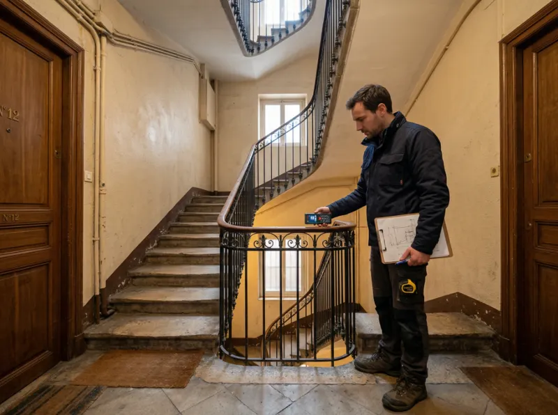 Analyse de l’espace disponible avant l’implantation d’un ascenseur privatif en immeuble.